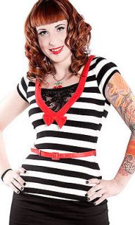 Sourpuss Clothing black & white lady luck striped top goth/punk/rock 