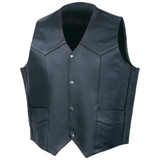 100% MONEY BACK Solid Genuine Cowhide Leather Vest Motorcycle Black 