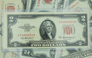 1953 $2 NOTE VF HIGH GRADE RED SEAL CURRENCY BILL w/ BCW HOLDER PAPER 