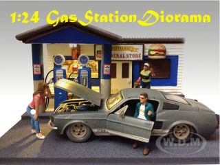 GAS STATION DIORAMA 124 W/INSIDE & OUSIDE LIGHTS BY AMERICAN DIORAMA 
