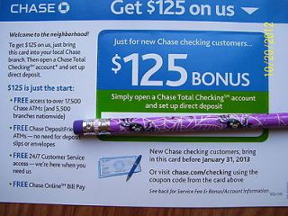 CHASE $125 GIFT CARD COUPON OPEN CHECKING ACCOUNT & DIRECT DEPOSIT EXP 