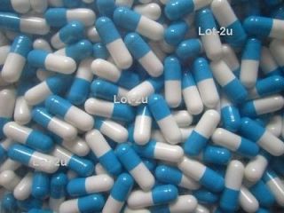 500 EMPTY GELATIN WHITE BLUE CAPSULES SIZE 0 (size O Gel Caps 