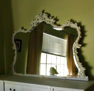   White French Hollywood Regency Wall, Vanity, Mantle Beveled Mirror