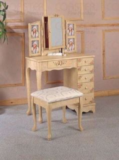   Anne Style Vanity Table Mirror Drawers Photo Frame Stool/Bench Set