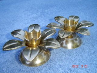 Pair of Vintage Solid Brass Floral Candle Holders