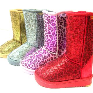   winter fur boots leopard sparkles glitter sequin Gold Silver Pink Red