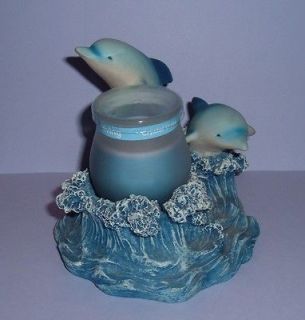 Water and Twin Dolphins Resin and Glass   Candle Holder
