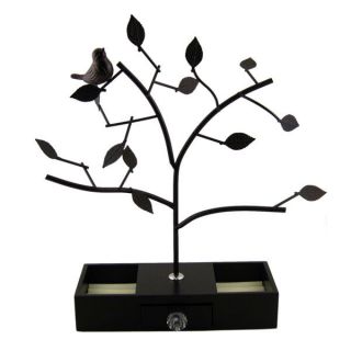   Tree Atop Wooden Jewelry Box Black Unique Jewelry Organization NEW