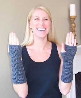   Twilight Cable Fingerless Gray Gloves Mittens Arm Warmers Sleeves