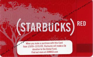 Starbucks 2009 (RED) Limited Edition Gift Card $0 Balance #6051