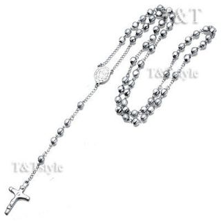6mm 316L Stainless Steel Rosary Bead Necklace Silver (RB03)