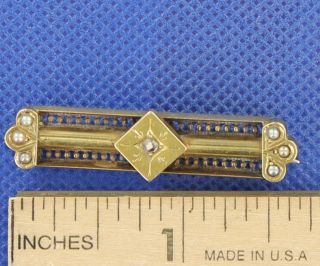 Antique Vintage Victorian Bar Pin Brooch Gold Filled w/ Seed Pearls