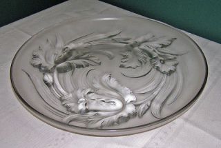   CRYSAL FROSTED SHALLOW BOWL WITH RAISED ORCHID DESIGN   SIGNED