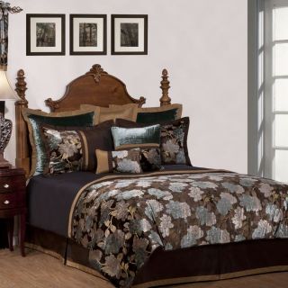 9pc Bedding   Brown Gold and Blue Floral Bed in a Bag Comforter Set 