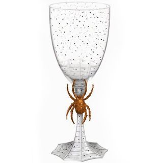 14oz Halloween Gothic Spider Sparkle Plastic Wine Goblet Glass