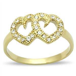 Ion Gold Plated Clear Crystal Double Heart Wedding Promise Ring, Sz 5 
