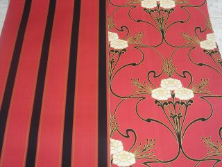 Whitewell Interiors Odeon wallpaper red black & gold floral or stripe