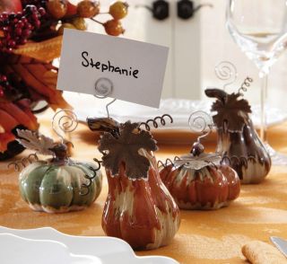 Unique Stoneware Thanksgiving Fall Gourds Placecard Holders (Set of 6 