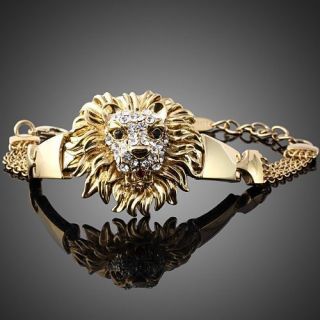   Ladies King Lion linked chain bracelet gold plated Swarovski Crystals