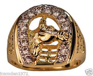 CROWN AND CREST mens 0.70 carat HORSESHOE ring 18k yellow GOLD overlay 