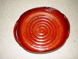   Old stamp pottery pumpkin redware double handled round casserole GC