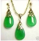 shipping fine Jewelry green jade pendant necklace earring set