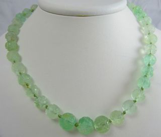   Carved Chinese Green Fluorite Graduated Bead Necklace   