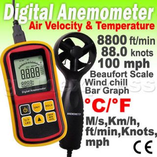   Digital Anemometer Wind Speed Meter Thermometer 0~45m/s Bar Graph Surf