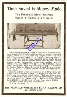 1906 FRANCISCO ADJUSTABLE CONCRETE BLOCK MACHINE AD
