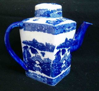 Fabulous Victoria Ware Flow Blue Ironstone Square Teapot Coffeepot