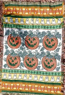 Halloween Jack Olantern Throw Blanket Woven Cotton 4x6 Pumpkin Candy 