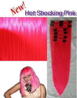   Hot Pink Illuminous Clip in Hair Extensions Straight Full Head