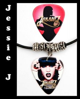 Jessie J Black Leather Guitar Pick Necklace + Plectrum
