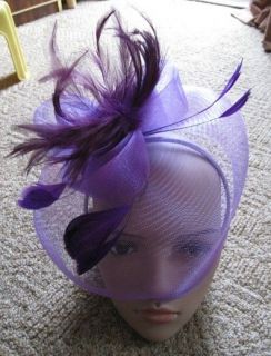Cadbury Purple Feather Net Headband Hair Fascinator WOW