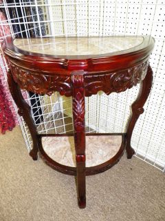 NEW DECORATIVE HALF MOON WOOD & MARBLE TABLE STAND FOYER HALL CHERRY 