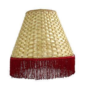 Hawaiian Design Style Rattan Bamboo Lamp Shade w/ Red Fringe (Medium 