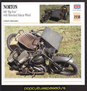 1938 NORTON 600 BIG FOUR w/Sidecar ARMY BIKE ATLAS CARD