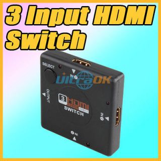 New 3 Input HDMI Switch Hub Switcher Splitter Box for 1080P HDTV Black