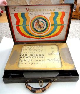 1926 antique MULTI GAME w/PENMANSHIP,C​HECKERS,MARBLE​S~RARE