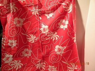 Vintage 100% Cotton Fabric Whi Red Hawaiian Flowers Palm Trees Swirls 