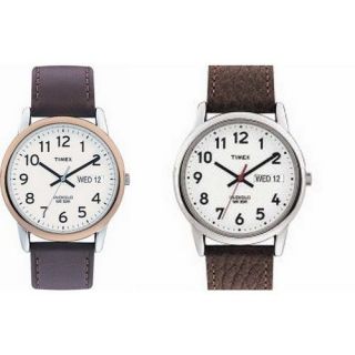 Timex Mens Easy Reader Brown Leather Strap Fashion Watch Gold/Silver