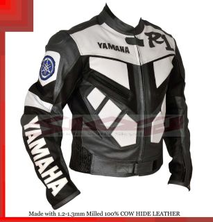 Yamaha R1 gray and Black Racing Leather Motorcycle Jacket   All Sizes