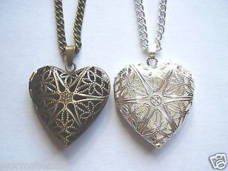 Vintage style filigree heart locket necklace   silver or antique gold