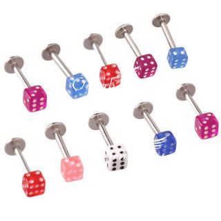 10 X Dice shaped Stainless Steel Labret Lip Ring Stud Bar Body Jewelry 