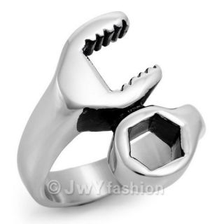 Size7,8,9,10,11,12,13 Silver Wrench Spanner Stainless Steel Men Ring 
