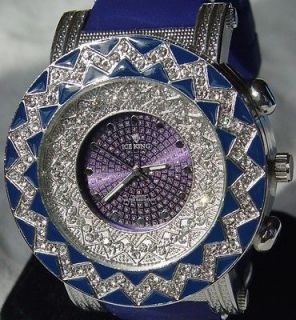   OUT HIP HOP SAPPHIRE BLU PLATINUM 50 CENTS TECHNO ICE KING BLING WATCH