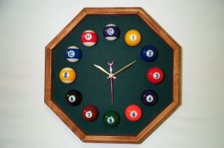 Billiard Pool Ball Clock Octagon Mahogany Frame Spruce Felt