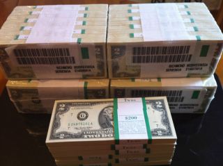 100 NEW TWO DOLLAR BILLS $2 PACK UNCIRCULATED IN CONSECUTIVE ORDER