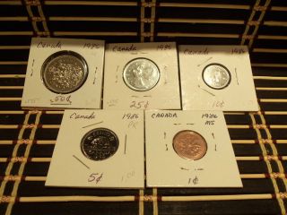 1986 Set of 5 Canada Coins   Half, Quarter, Dime, Nickel, Cent Proof 