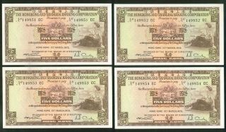 HONG KONG 1972 HSBC $5 5 DOLLARS EF  AU